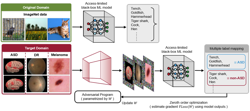 Black-box adversarial reprogramming framework